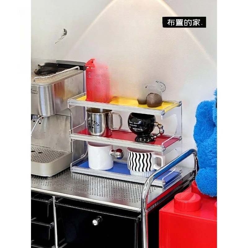 الدوبامين الاكريليك الجرف خزانة جانبية ركن القهوة سطح المكتب متعدد الطبقات كوب ماء وعاء اليد أداة تخزين الرف #2