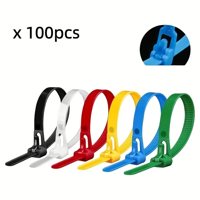 100pcs/pack detachable nylon zip ties, reusable storage zip ties, buckle zip ties
