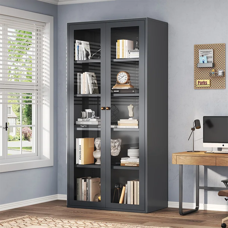 

Contemporary Steel & Glass Bookshelf for Apartment Living Office Modern Designer Library Furniture Floor-Standing Bookcase Unit