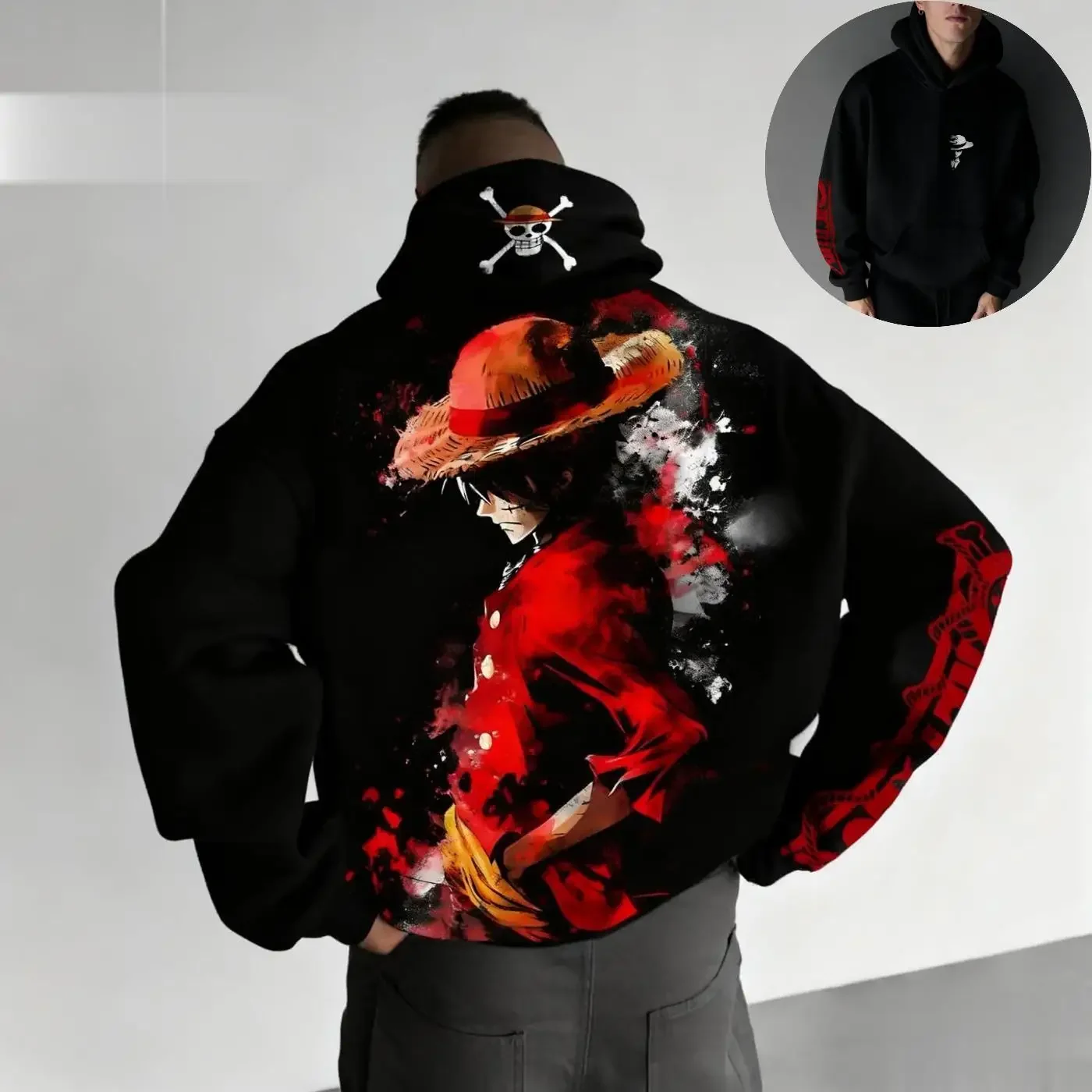 

Цельный Луффи, мужской пуловер с капюшоном в стиле аниме, уличная одежда, винтажная зимняя женская свободная толстовка с длинными рукавами, одежда Y2k