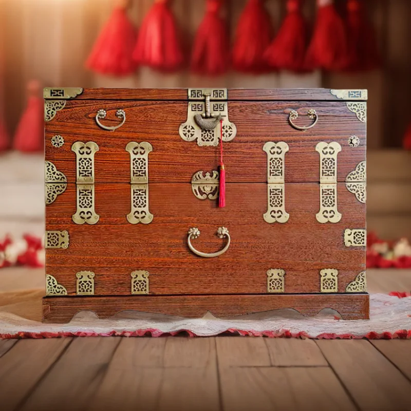 

Mongolian element solid wood box Mongolian dowry storage box retro Korean traditional jewelry