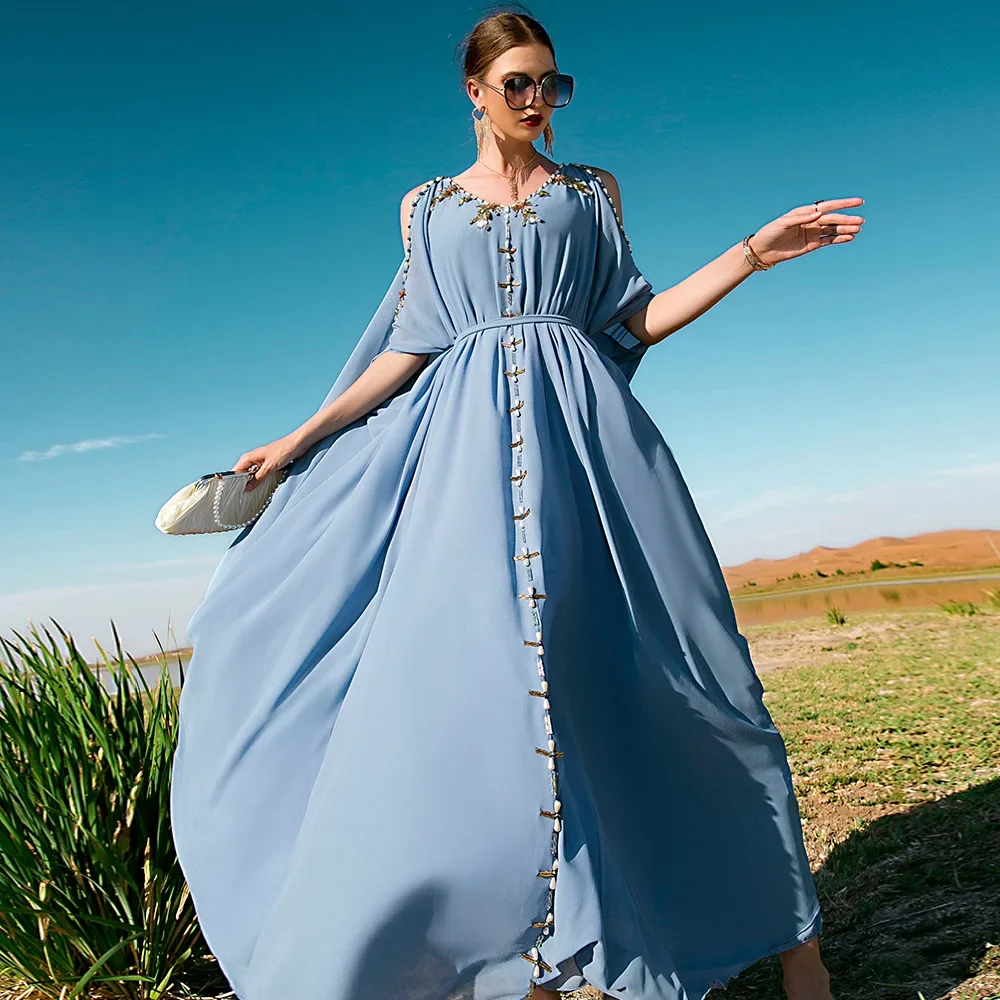 Ramadan Abaya Moslim Islamitische Vrouwen Lange Jurk Dubai Marokkaanse Jalabiya Party Robe Gown Turkije Kaftan Kebaya Eid Femme Vestidos
