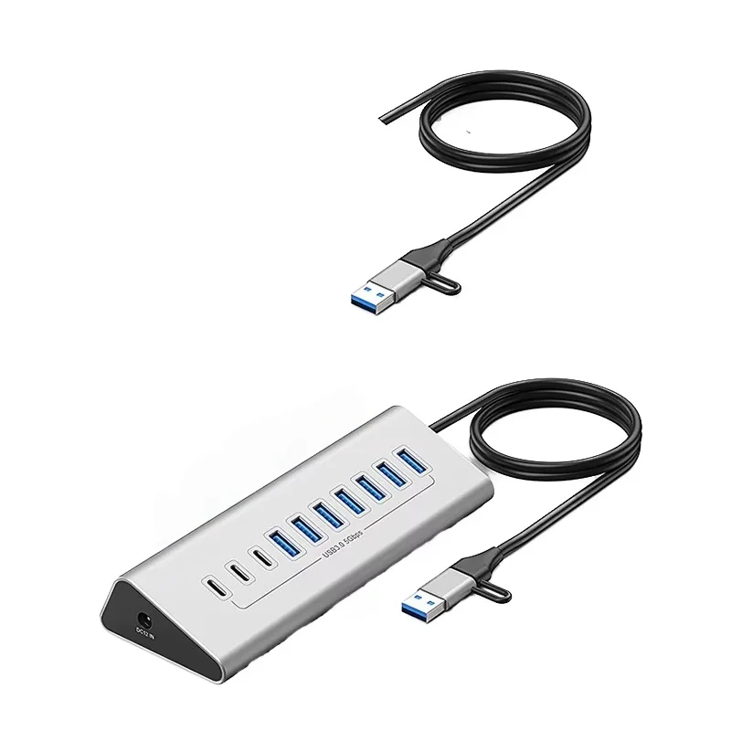 

USB-концентратор 10 в 1, 7 портов USB-A и 3 портами USB-C 3.0, высокоскоростная передача данных и быстрая зарядка для iPhone 16/15, MacBook, iPad