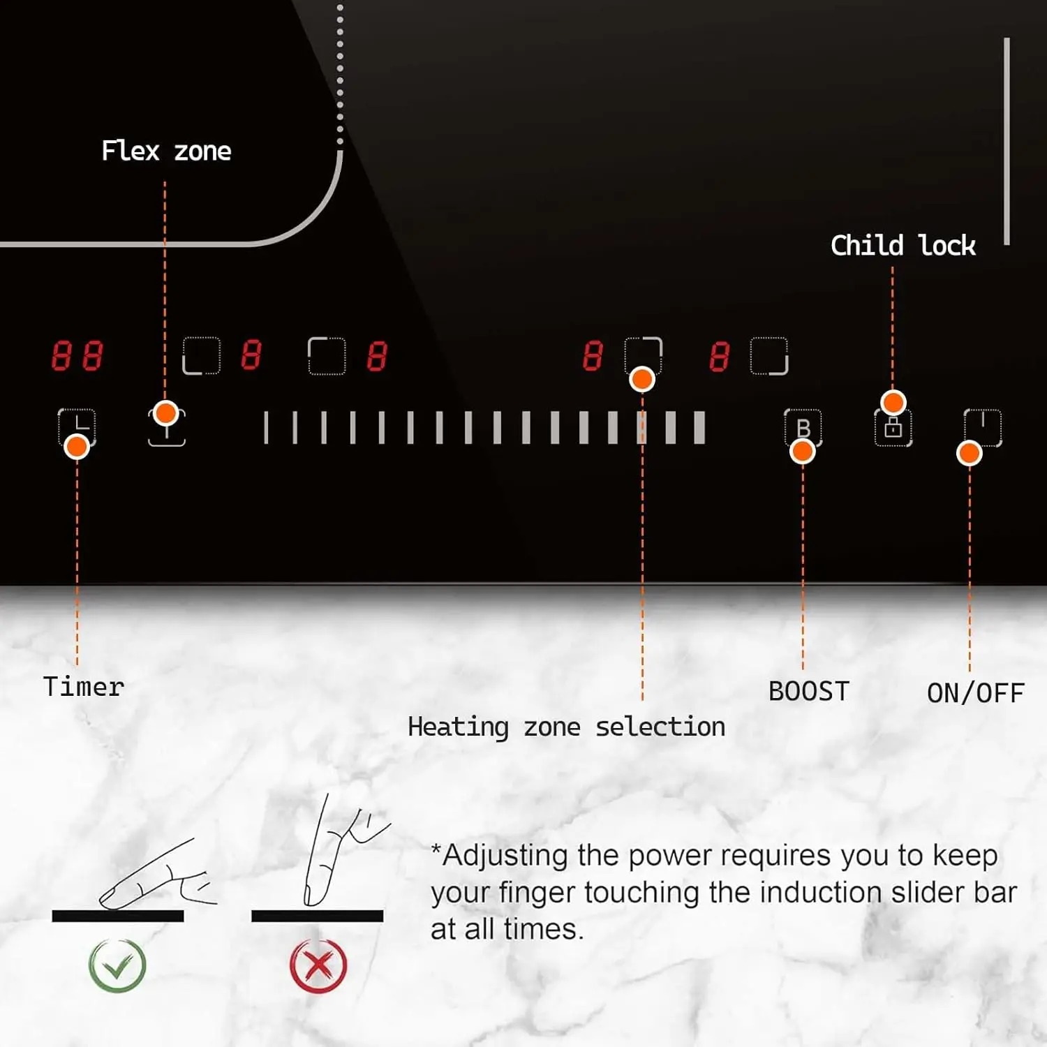 موقد كارينير التعريفي 4 مناطق (مع مقلاة)، موقد كهربائي فليكس زون 60 سم 7200 وات تحكم منزلق مع قفل آمن للمؤقت التعزيز