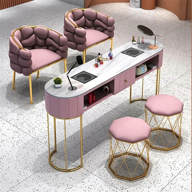 Japanese Style Light Luxury Nail Tables  Furniture Nail Shop Professional Manicure Table and Chair Set with Vacuum Cleaner