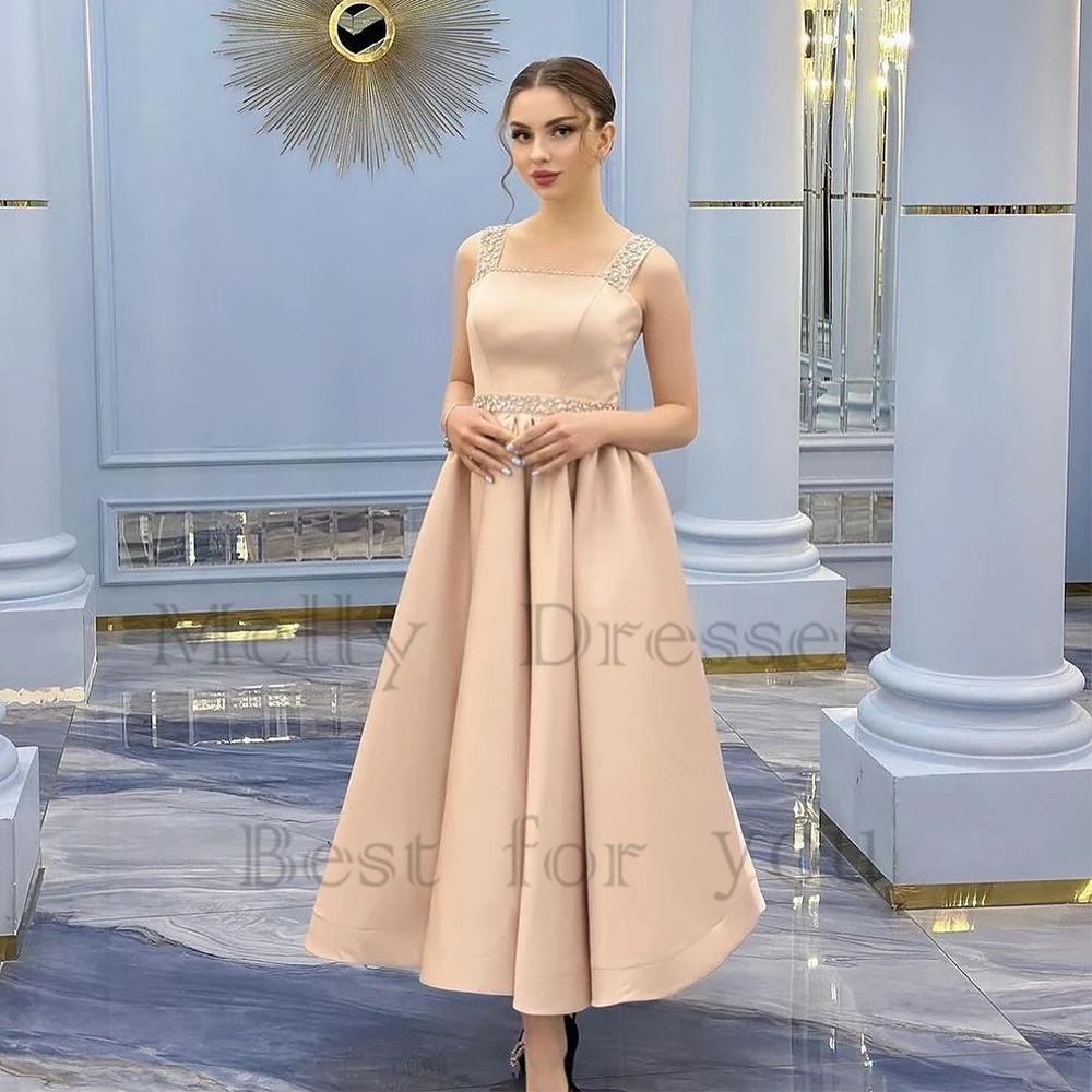 

Exquisite A Line Strapless Muslin Evening Dresses for Women Sleeveless Satin Prom Gowns with Beading 2024 Robe De Soirée Summer