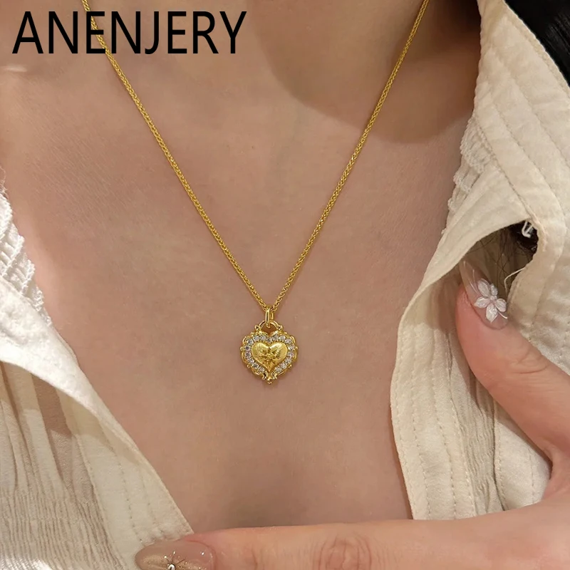 ANENJERY Herz Stern Zirkon Halskette Für Frauen Vintage Französisch Luxus Design Schlüsselbein kette Hochzeit Schmuck Geschenke Großhandel