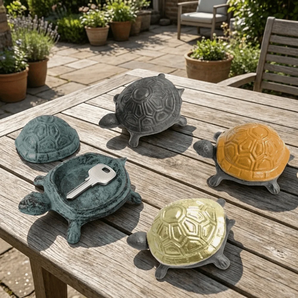 Vintage Cast Iron Turtle Key Box Large Capacity Handmade Spare Key Holder Decorative Safe Secret Storage Box Garden Decoration
