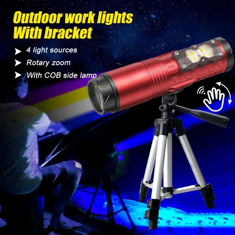 Super Bright LED Fishing Flashlight USB Rechargeable Outdoor Handheld LED Spotlight 30W 10000mAh with Tripod for Hunting