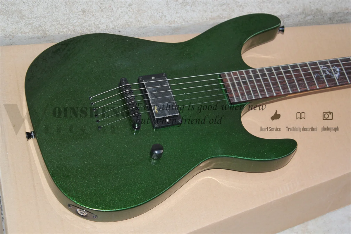 Metallic Green Electric Guitar Maple Neck Set In Basswood Body String Through Body Rosewood Fingerboard Loong Inlay