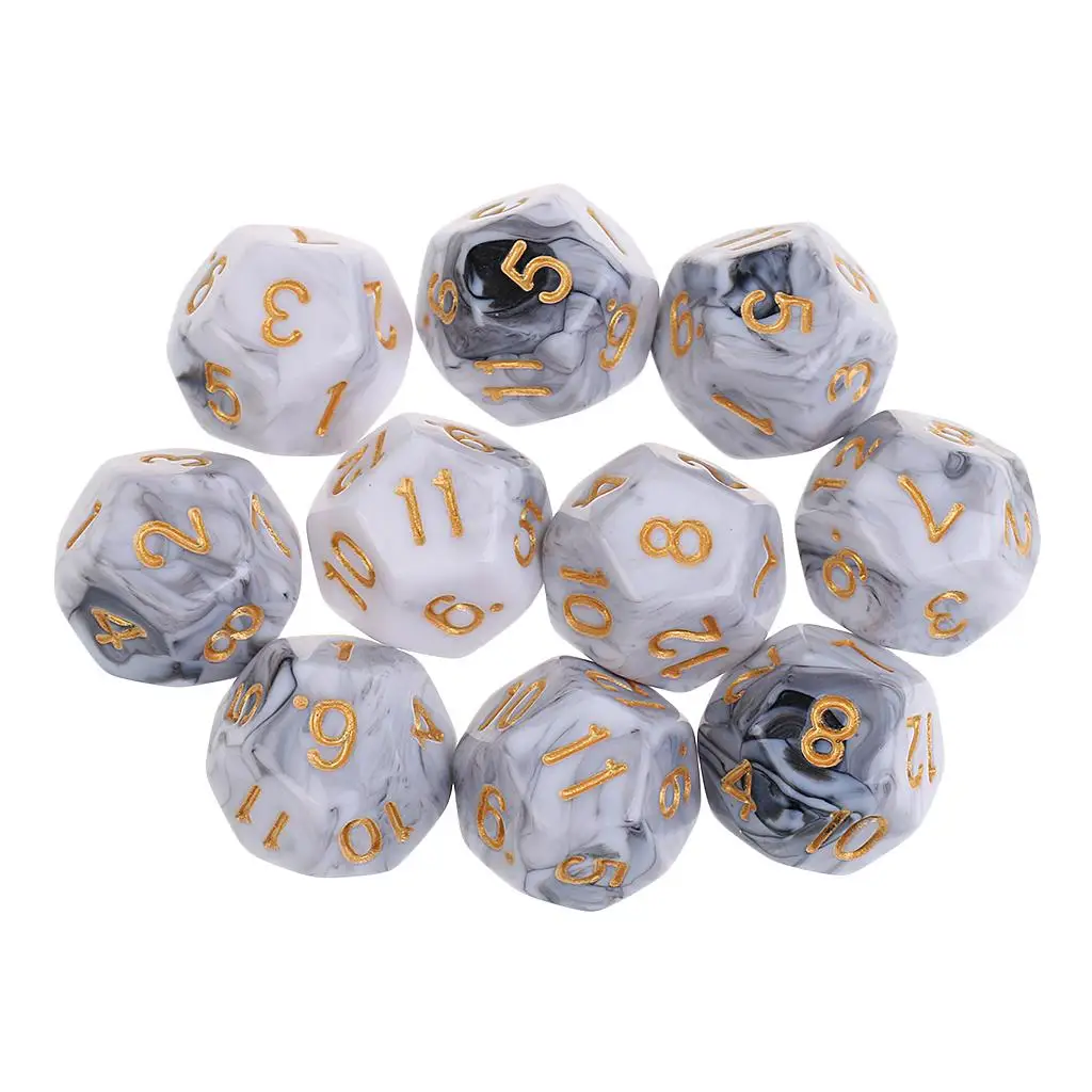 D12 Dice Set Double Color Acrylic 12 Sided Dice for Table Games Educational Board Game Party Accessories