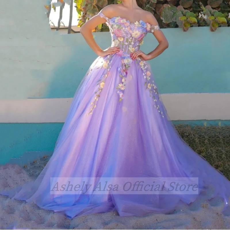 Customized Elegant Lavender Prom Dresses Flower Applique Long Women Formal Evening Dress Sweet 16 Girls Party Homecoming Gown