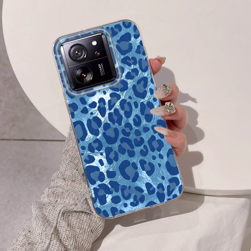 

﻿Luxury Blue Purple Brown Leopard Print Women Girls Phone Case for Xiaomi Mi 14T 13T 11 Lite NE Pro Shockproof Cover