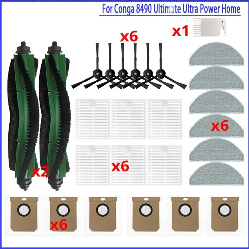 AT29-For Cecotec Conga 8490 Ultimate Ultra Power Home Spare Parts Accessories HEPA Filter Mop Dust Bag Roller Side Brush
