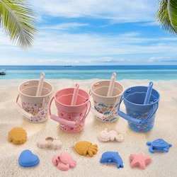 Children's outdoor silicone beach toy set, beach sand digging shovel, baby bathing and water playing tools, portable bucket