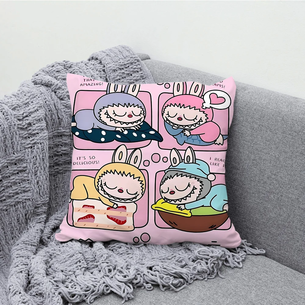 Cute Cartoon L-Labubu Pillow Case Soft Cushion Cases for Farmhouse Sofa Decor Home Decorations and Protector Pillow Case