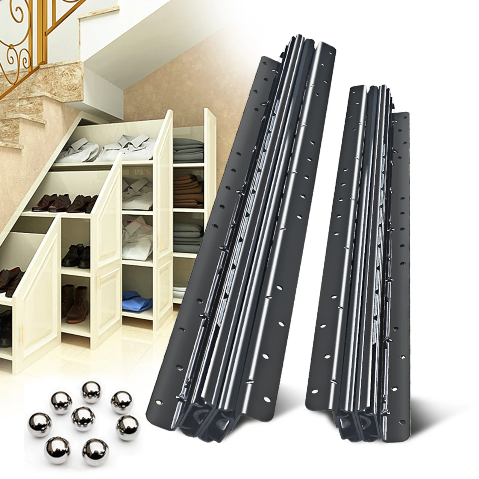 Heavy Duty Stair Slide Bottom Fixed Drawer Slide Full Extension Ball Bearing Stair Slide Bottom-Mounted Drawer Slide