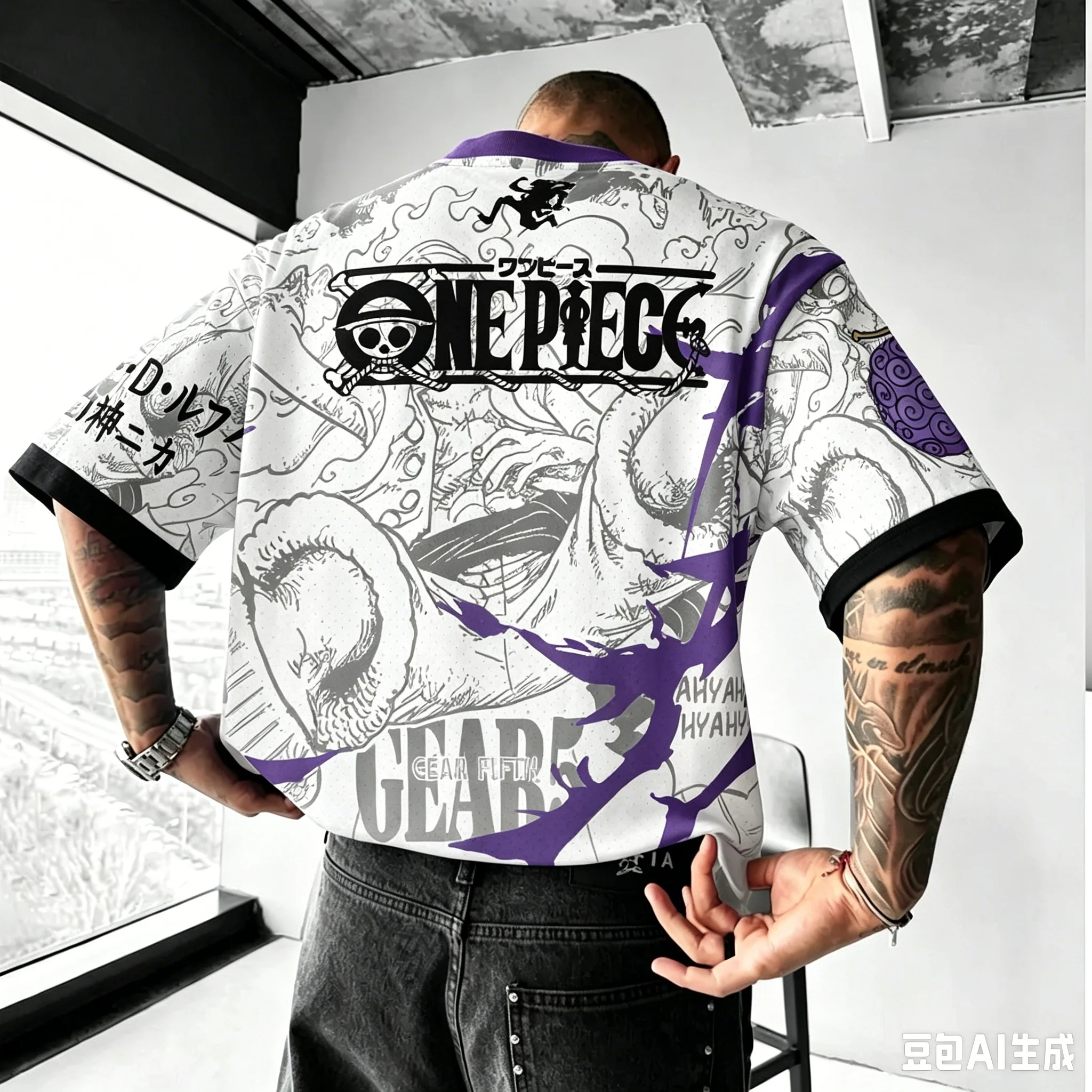 Nueva Camiseta Gráfica de One Piece Luffy Gear 5 Nika para Hombre, Estampado Completo en la Espalda, Estilo Cómic, Oversize, Transpirable, de Secado Rápido, Malla, Atuendo Urbano Y2K