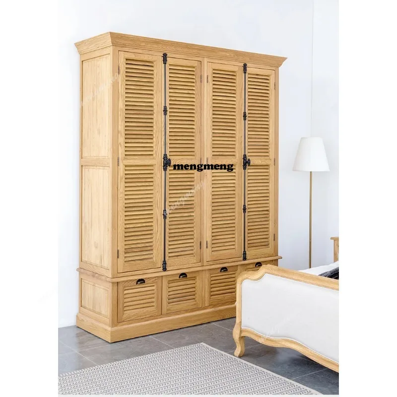 

American style solid wood wardrobe with drawers oak louver locker for bedroom Hotel storage cabinet Household furniture