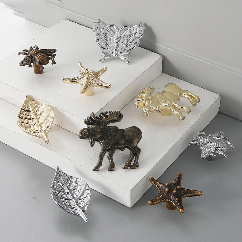 Creative Retro Kitchen Cabinet Handle Cupboard Wardrobe Door Knob Plant Animal Shape Door Pull Zinc Alloy Drawer Dresser Knob