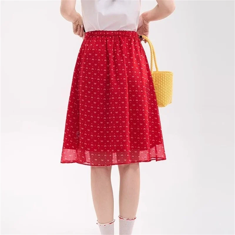 ใหม่หวานเกาหลีแฟชั่นฤดูร้อนกระโปรงผู้หญิงพิมพ์สูงเอว Slim Casual A-Line กระโปรงชีฟอง Faldas Mujer Jupe