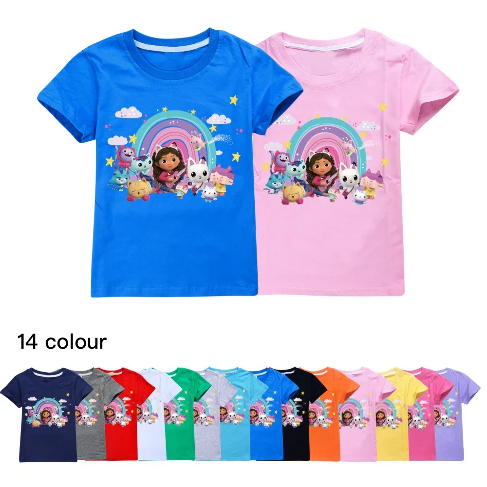 Gabby Dollhouse T Shirt Children Clothing for Birthday Kids Summer Clothes Girl Gabbys Cats T-shirt Baby Boy Short Sleeve Tops