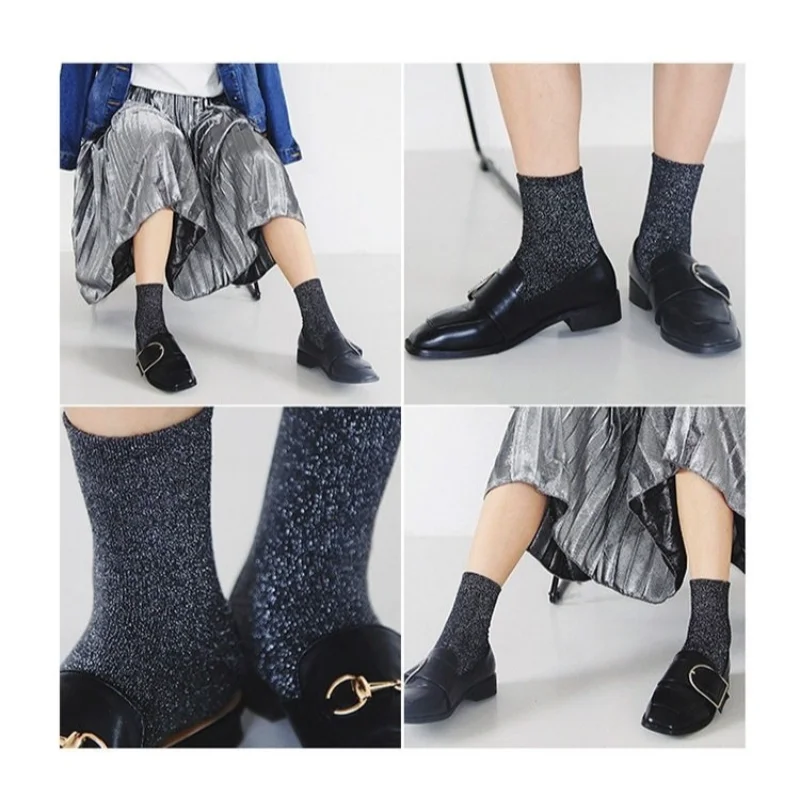 1 Pair/Set Women's Thin Sheer Summer Breathable  Shiny Socks Korean Style Silk Socks Luxury Design High Quality Socks