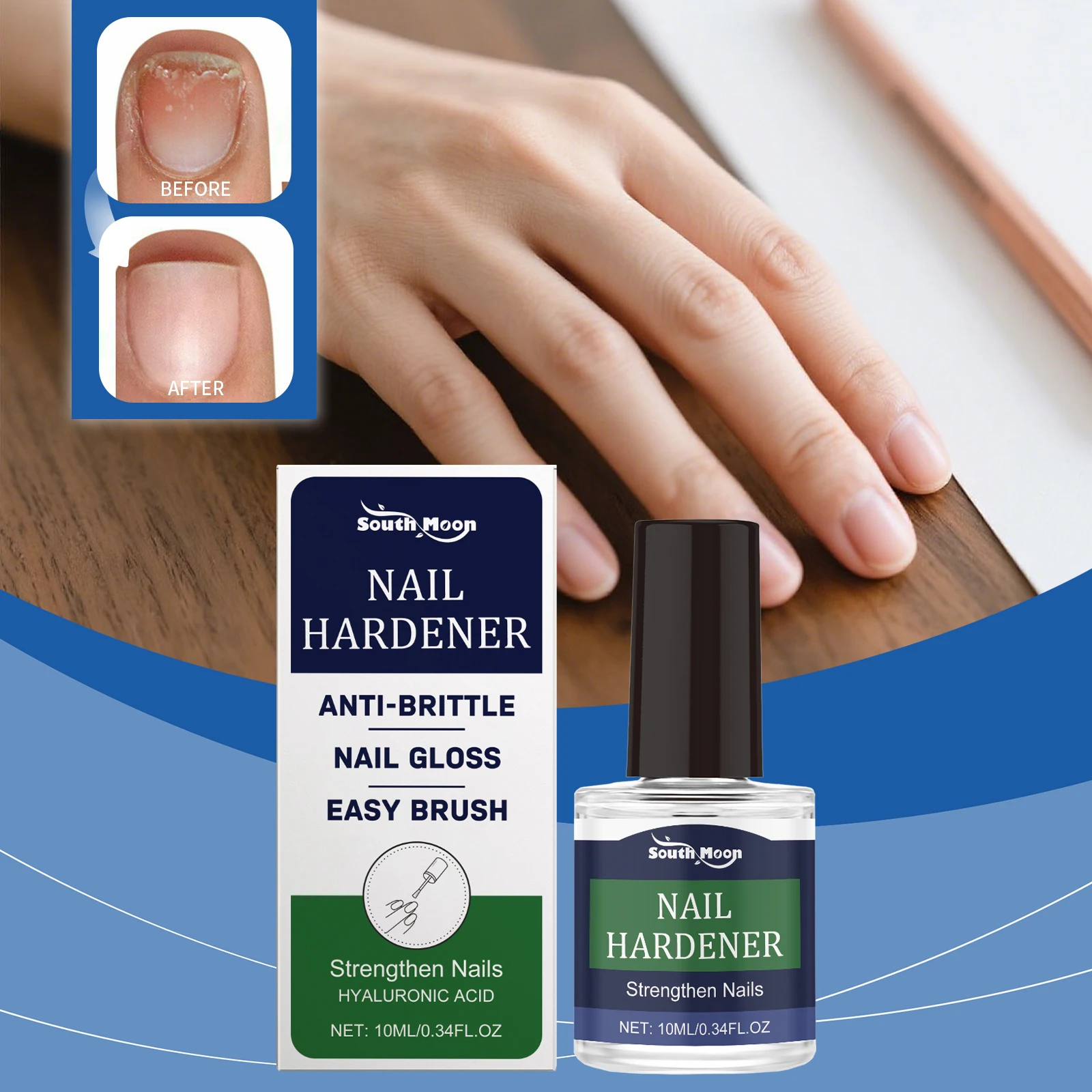 サウスムーン ヒアルロン酸 ネイルケアローション 爪を強化し、割れを防ぎ、光沢を与え、ブラシで簡単に塗れる、手足の爪のデイリーケア 10ML