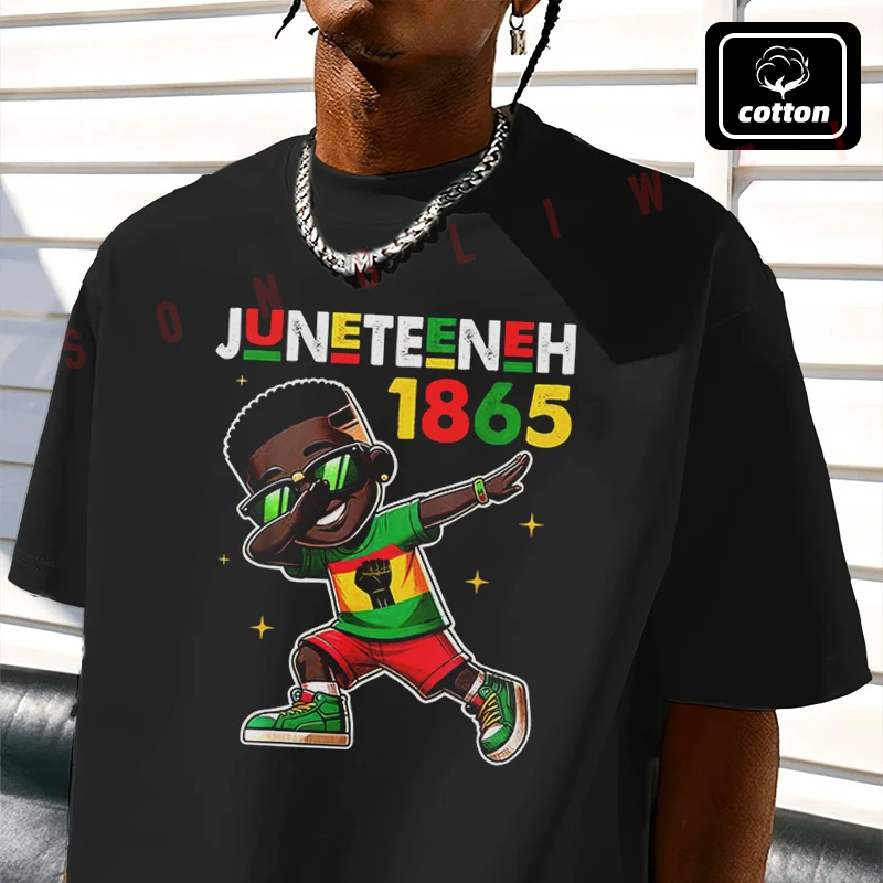 Camiseta de algodón informal de manga corta con cuello redondo para hombre, diseño de Moto Junenth Dabbing Black King Melanin Brown Skin Dab