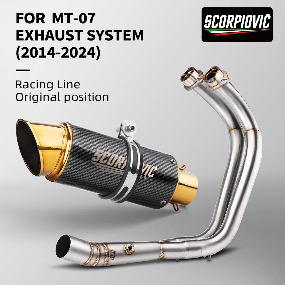 

Motorcycle exhaust complete system front tube modified 51mm muffler sliding MT07 MT -07 FZ07 2014-2023 R7 2021-2023