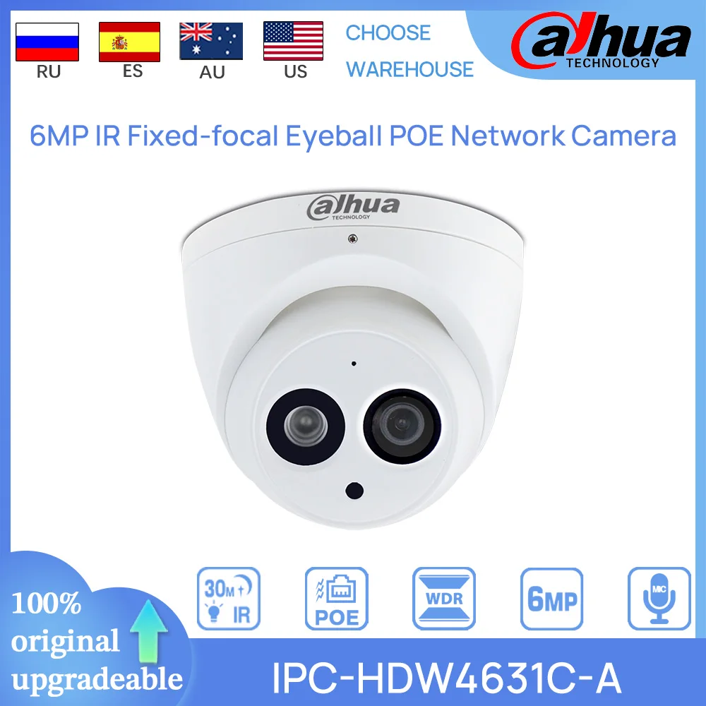 DAHUA IPC-HDW4631C-A 6MP Network POE IP Camera 3072x2048 Built-in MIC 30M IR IVS Tripwire Intrusion Face Detect H.265 DMSS Metal