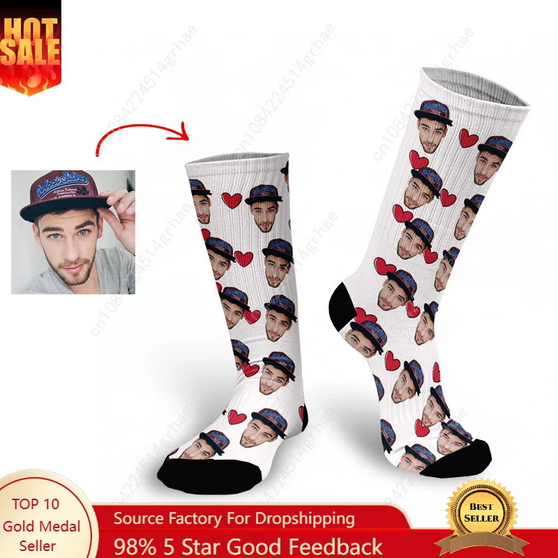 

Personal Customized Avatar Printed Socks for Men Women Fashion Funny Cotton Long Socks for Children DIY Design Compression Socks