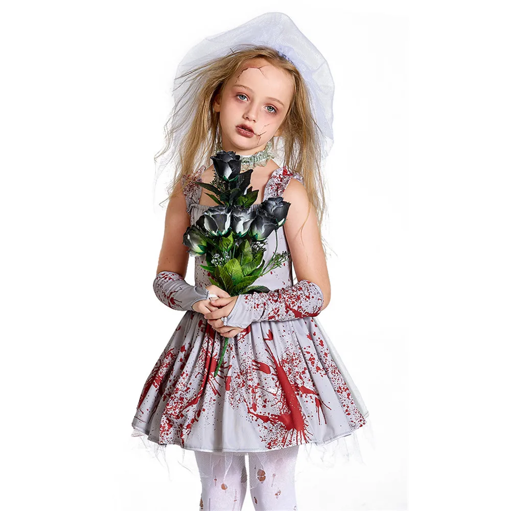 Disfraz terrorífico de Halloween para niñas, Cosplay de zombi, Carnaval, Purim, juego de rol, vestido de fiesta