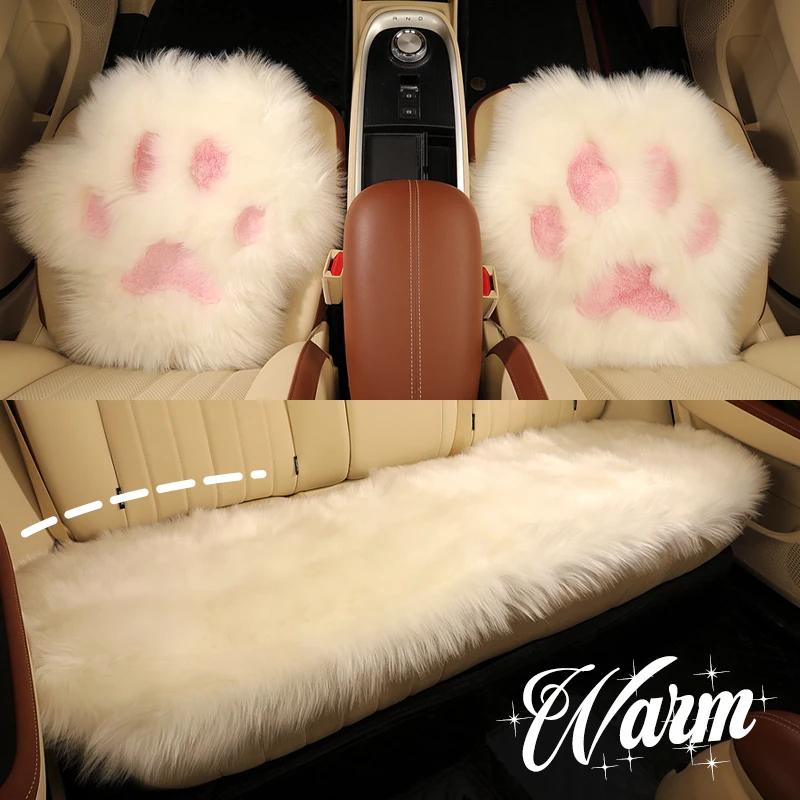 1 Pcs Warm Plush Car Seat Cover Cushion Cute cat paw Anti-slip Universal Seat Breathable Pad for All Vehicles Front and RearSeat