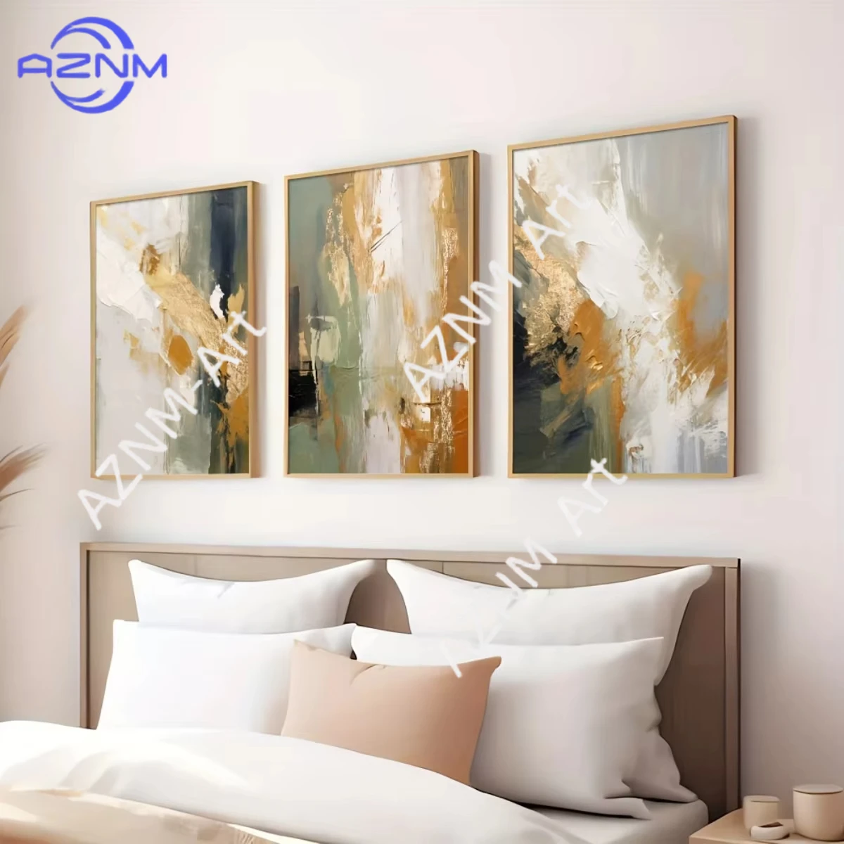 1 Stück/3 Stück Grüne Goldene Abstrakte Leinwanddrucke Poster Moderne Minimalistische Ästhetik Kunstdrucke Schlafzimmer Heim-Dekor Kunstposter