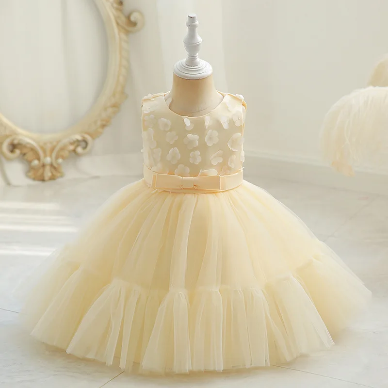 Bow Baby Girls Flower Dress Toddler 1 Yrs Birthday Princess Party Dresses for Girl Baptism Wedding Tutu Christmas Kids Clothes