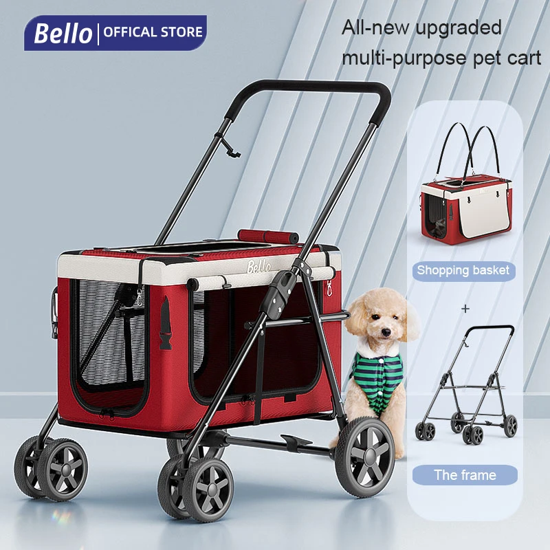 

BELLO Portable Pet Stroller Dog Cat Walking detachable Trolley Outdoor Car Small, Lightweight, Foldable Car Bag Split