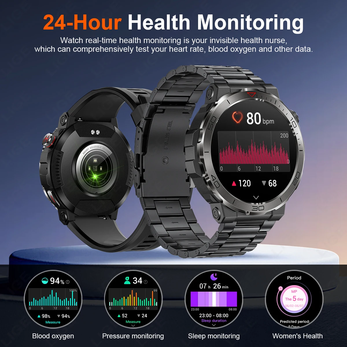 LIGE nuevo reloj inteligente militar al aire libre hombres brújula AI voz Bluetooth llamada Fitness reloj deportivo Smartwatch para Android Xiaomi IOS