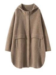 Luxury Women 100% Cashmere Hoodie Long Sweater Coat Loose With Pocket Cashmere Overcoat Autumn Winter Thick Knit Zipper Cardigan