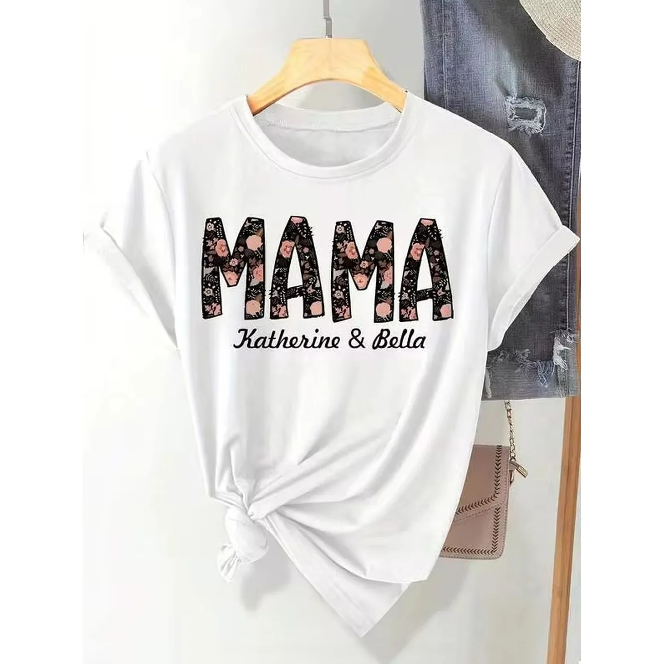 Personalized Women'S Short Sleeve T-Shirt For Mother'S Day - Casual Round Neck Top, Easy To Wash & Comfortable For Every Season, Ideal For Everyday U