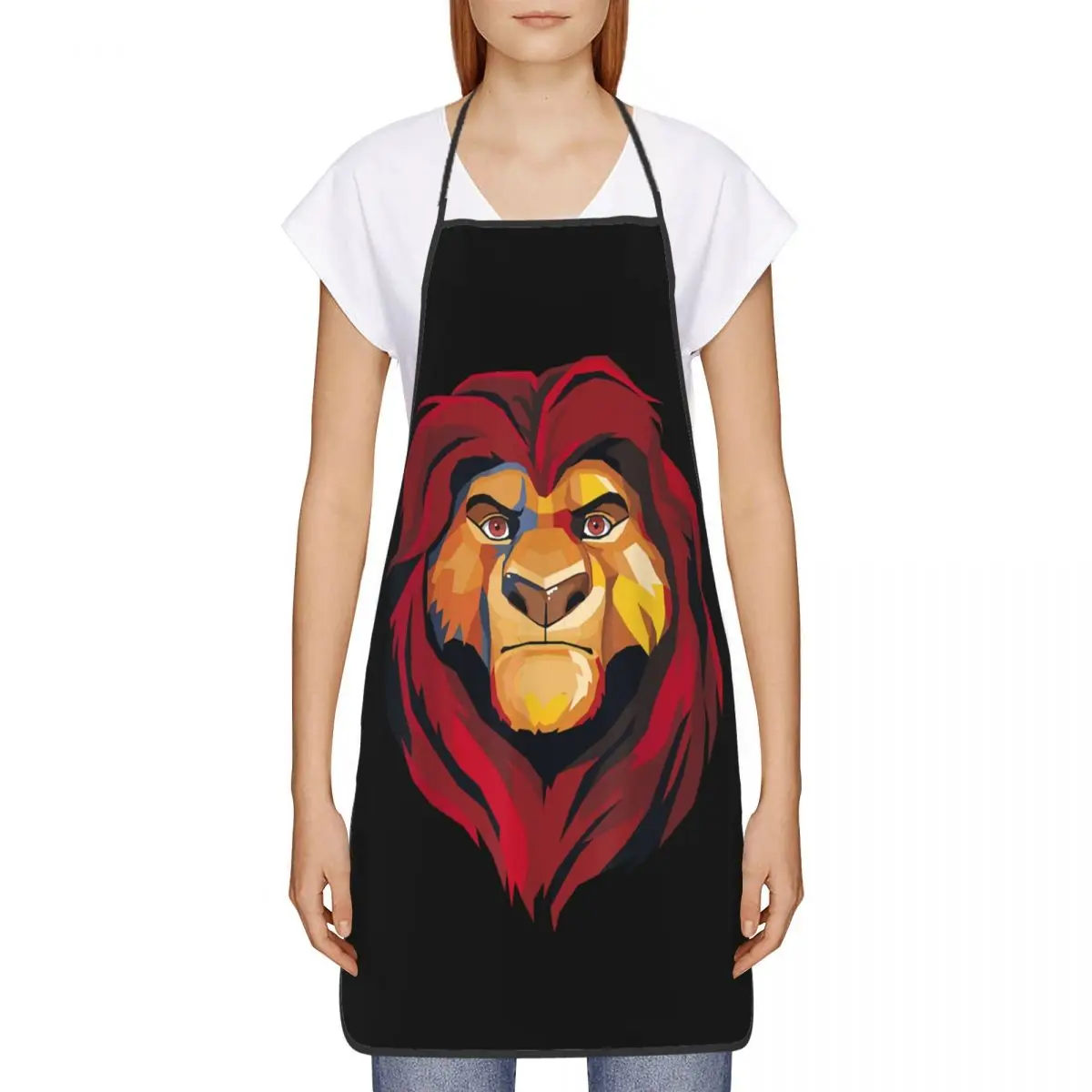 مخصص الأسد الملك Mufasa هندسية الرسم مريلة مآزر الرجال النساء للجنسين الشيف Tablier المطبخ للطبخ الخبز اللوحة