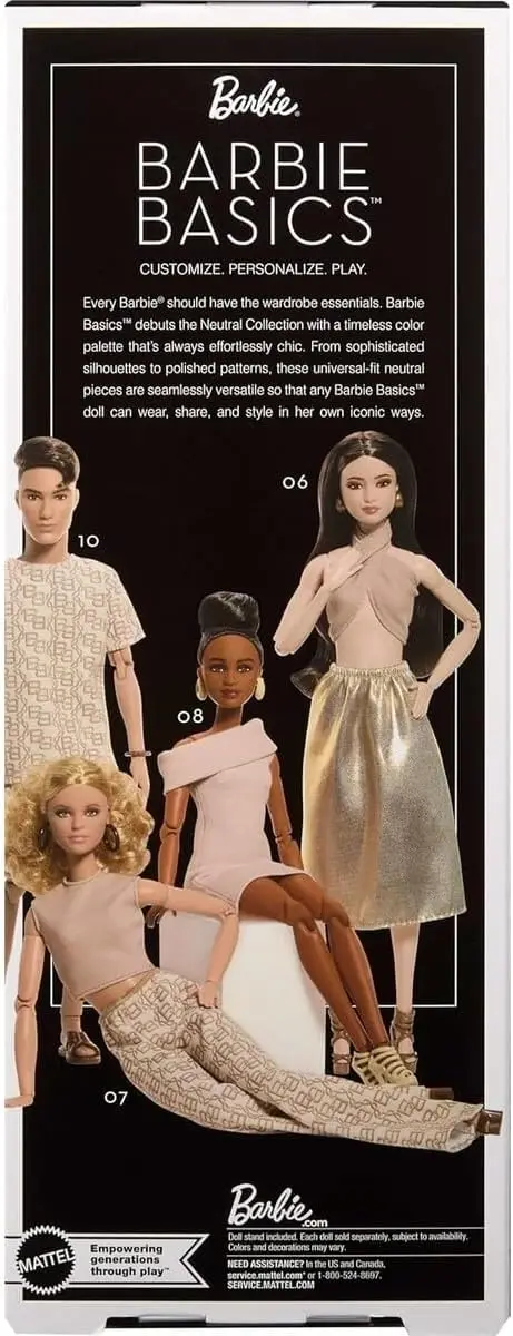 Genuine 2026 Barbie Basics Collectible Doll Model 07 With Blonde Hair in White Pants With Golden Print Girl Birthday Gift Toy view 6