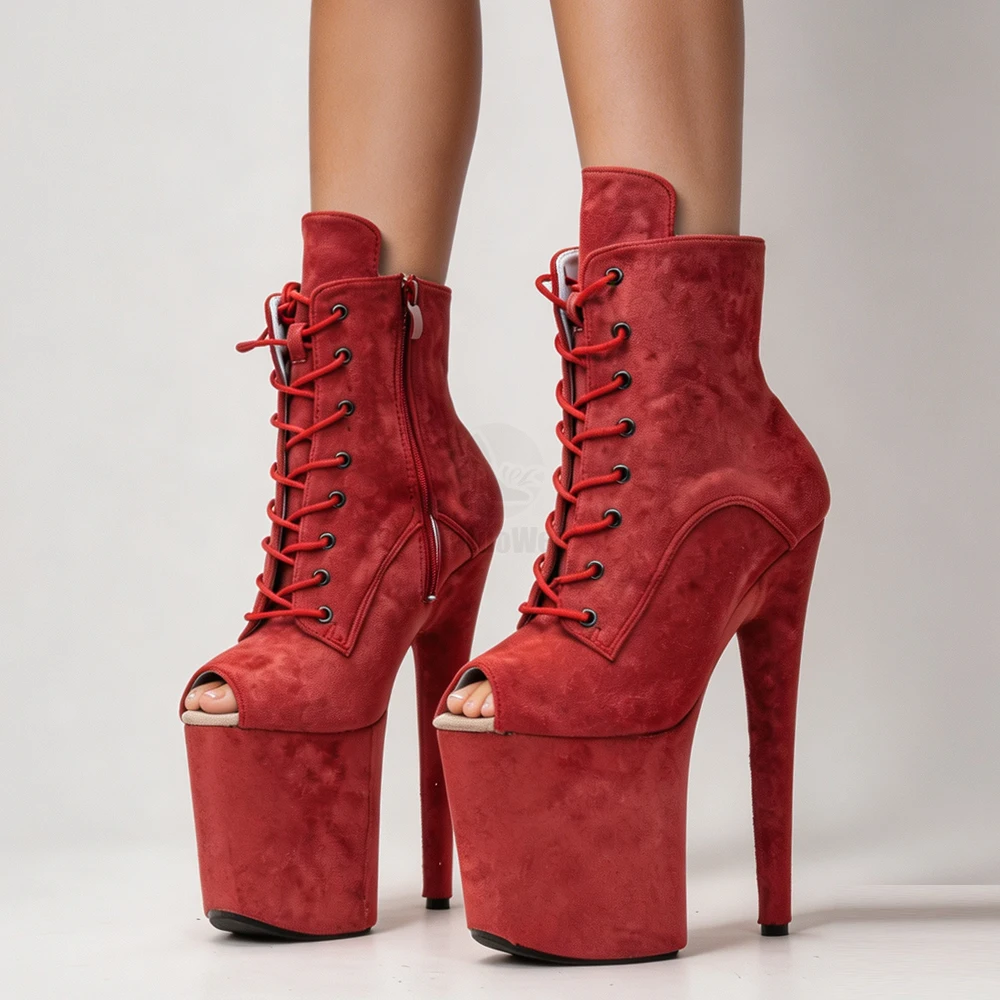 8Inch Extoic Nude Faux Leather Platform High Heels Pole Dancing Boots