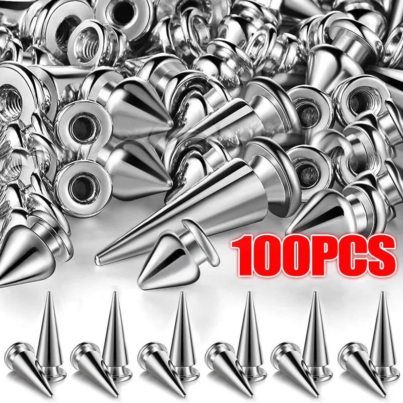 10-100Pcs Punk Rivets Silver Cone Studs Leather Crafting Rock Punk Clothes Shoes Bag Punk Rivets Decoration Home Sewing Supplies