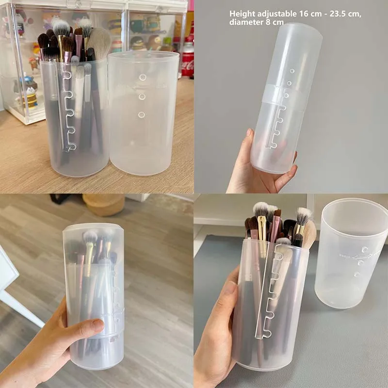 Makeup Brush Case, Retractable Makeup Brush Holder Brush Organizer Plastic Clear Travel Brush Container Cup