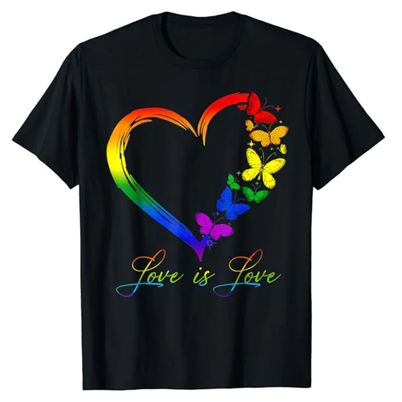 

Butterfly Heart Rainbow Love Is Love LGBT Gay Lesbian Pride T-Shirt Humor Funny Women's Fashion LGBTQ Poud Bisexual Graphic Tee