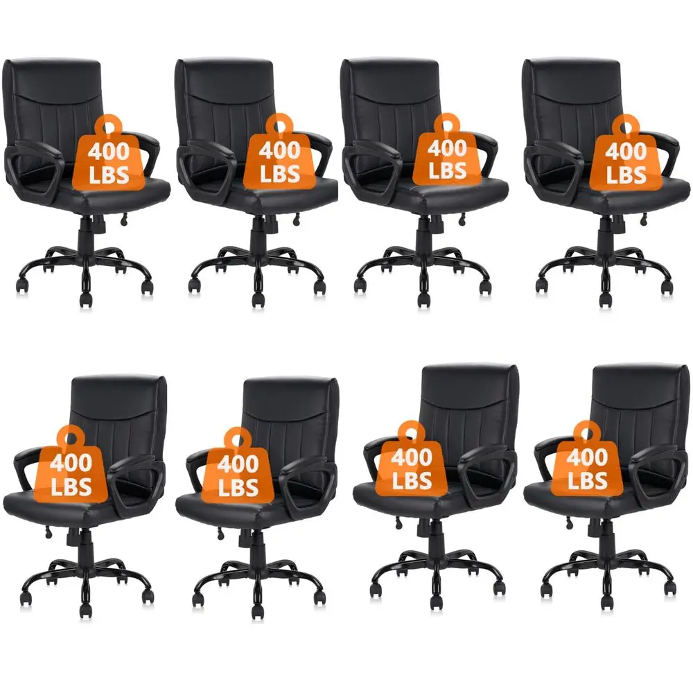 

Mid Back Leather Office Executive Chair with Lumbar Support and Padded Armrestes Swivel Adjustable Ergonomic Design for Home Co