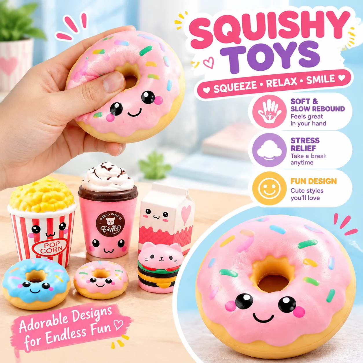 Kawaii Jumbo Squishy Toys Slow Rising Squeeze PU Popcorn Animals Anti Stress Relief Squishies Xmas Gift For Kids Children