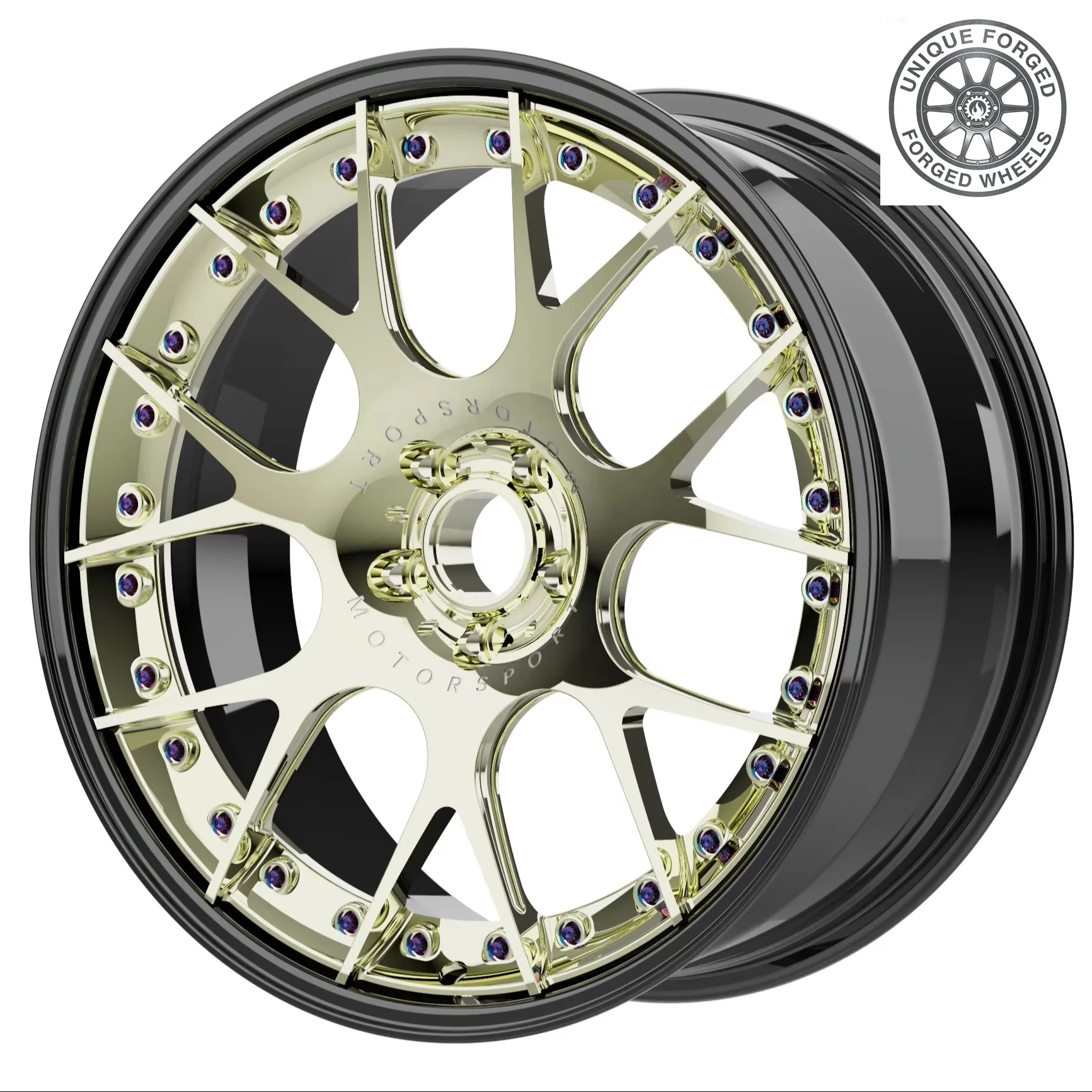 New Design Polished Gold Face Titanium Screws Gloss Black Barrel 19 20 21 Inch Forged Wheels Customize Size
