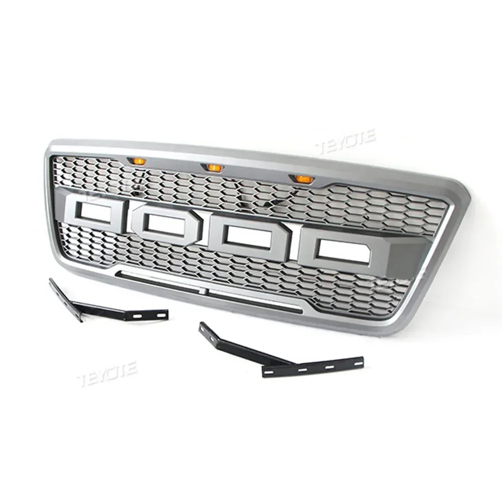 Good Quality ABS Front Bumper Grille Raptor Style Grill with Amber LED Lights and Letters for Ford F150 2004-2008